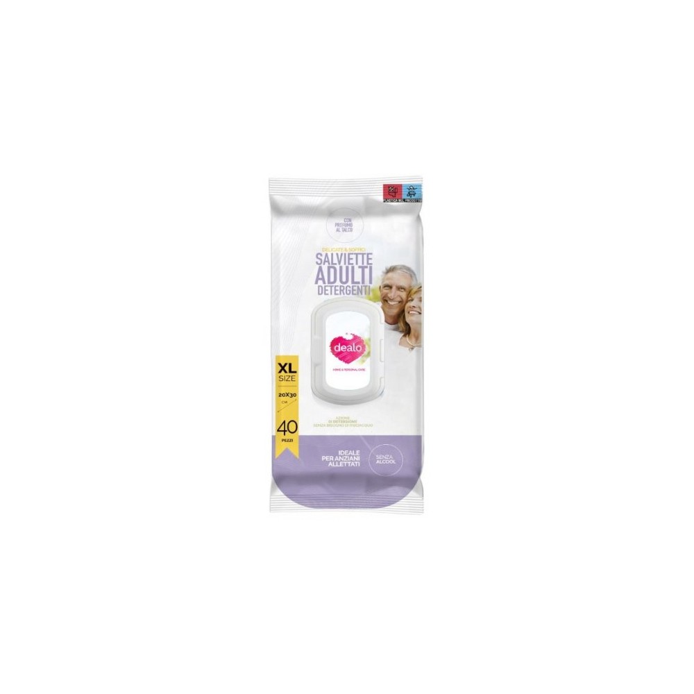 Dealo Salviette Adulti Detergenti - 40 salviette Delicate e soffici size XL 20x30 cm 