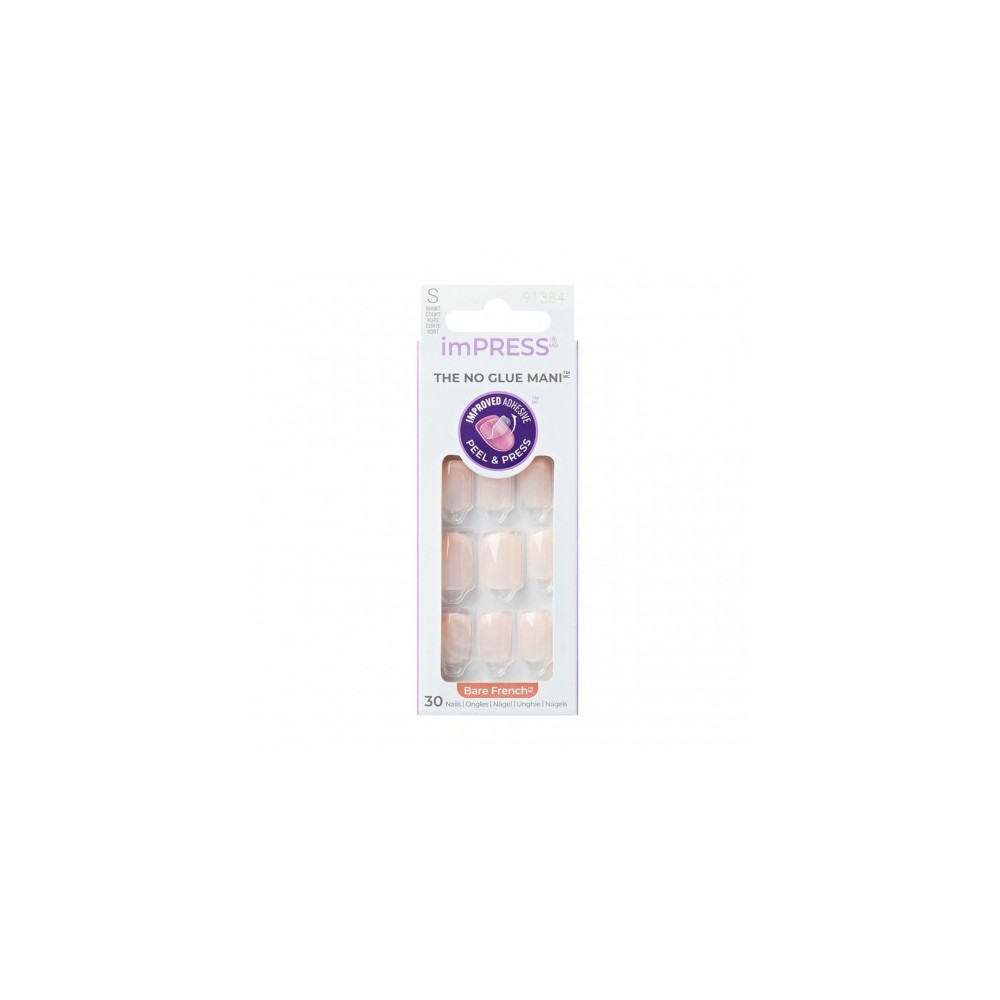 Kiss Impress The No glue Mani Short Bare French - 30 unghie finte - Heroic  