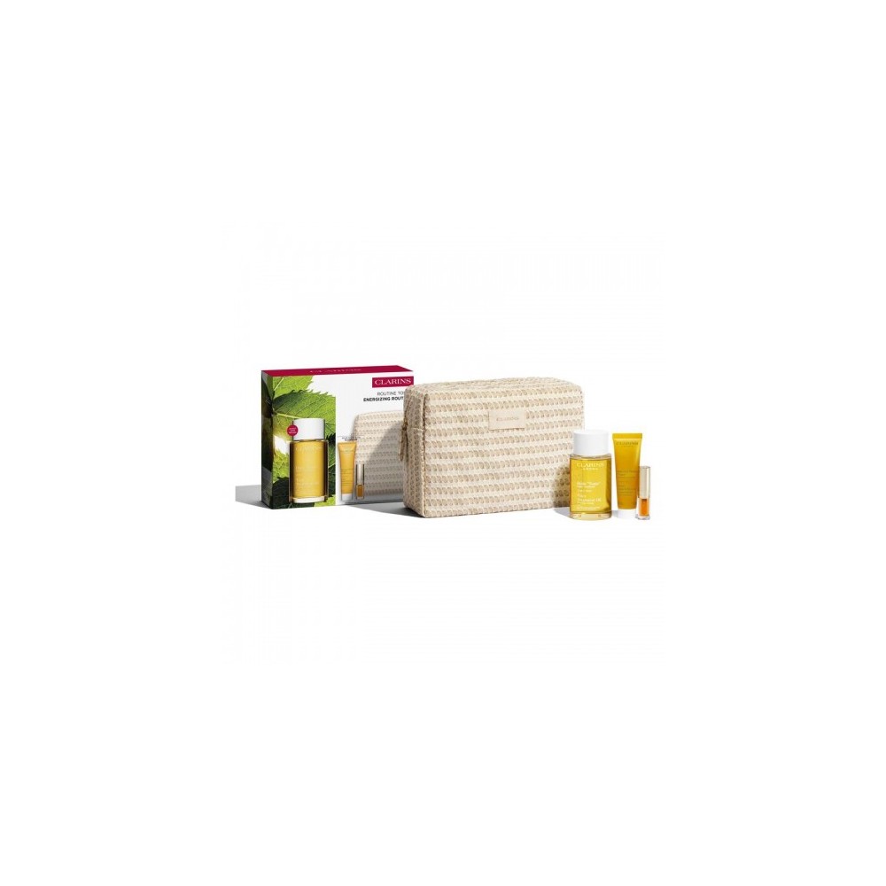 Clarins Energizing Routine - Olio corpo 100 ml + Bagnodoccia 30 ml + Olio labbra 1,4 ml + Pochette 