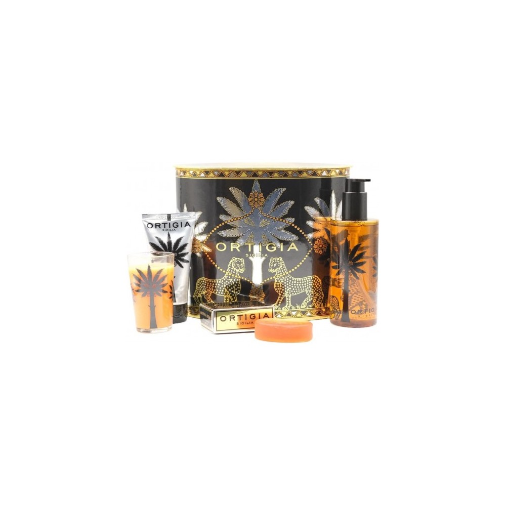 Ortigia Ambra Nera Set Ovale - Bagno Schiuma + Candela + Saponetta + Crema mani 