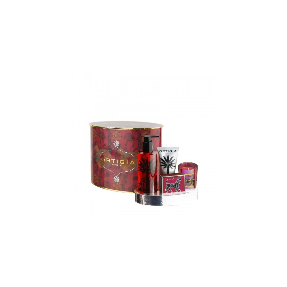 Ortigia Melograno Set Ovale - Bagno Schiuma + Candela + Saponetta + Crema Mani 