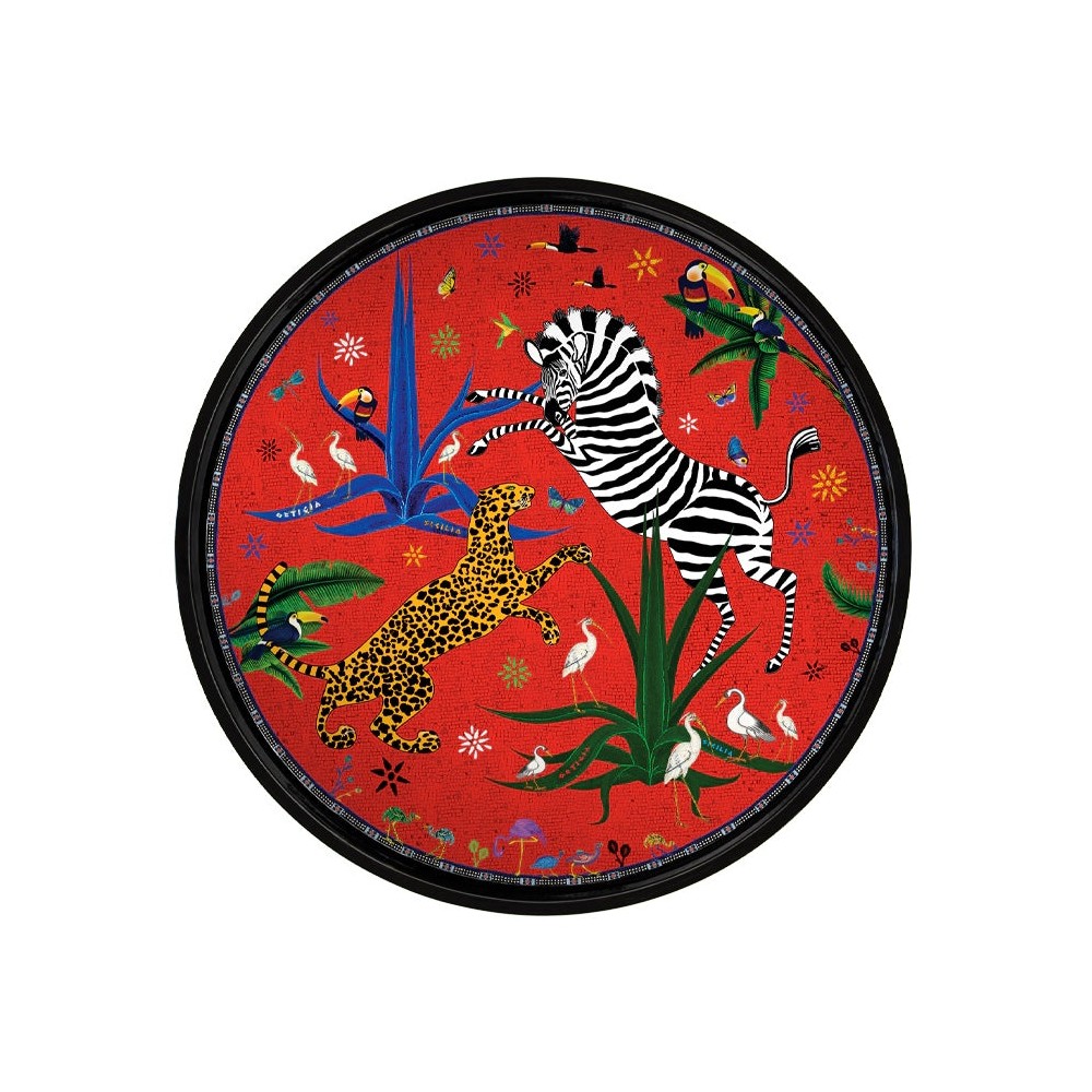 Ortigia Vassoio Rotondo Giungla Red - Vassoio fatto a mano laccato diametro 40 cm spessore 3 cm 