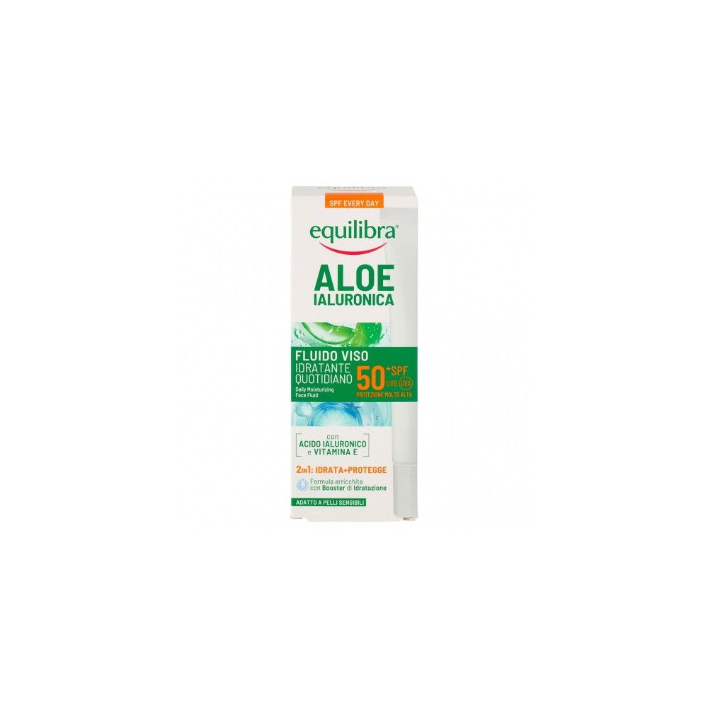 Equilibra Crema Solare Viso Spf 50+ Aloe Ialuronica Fluido Idratante Quotidiano 40 ml 