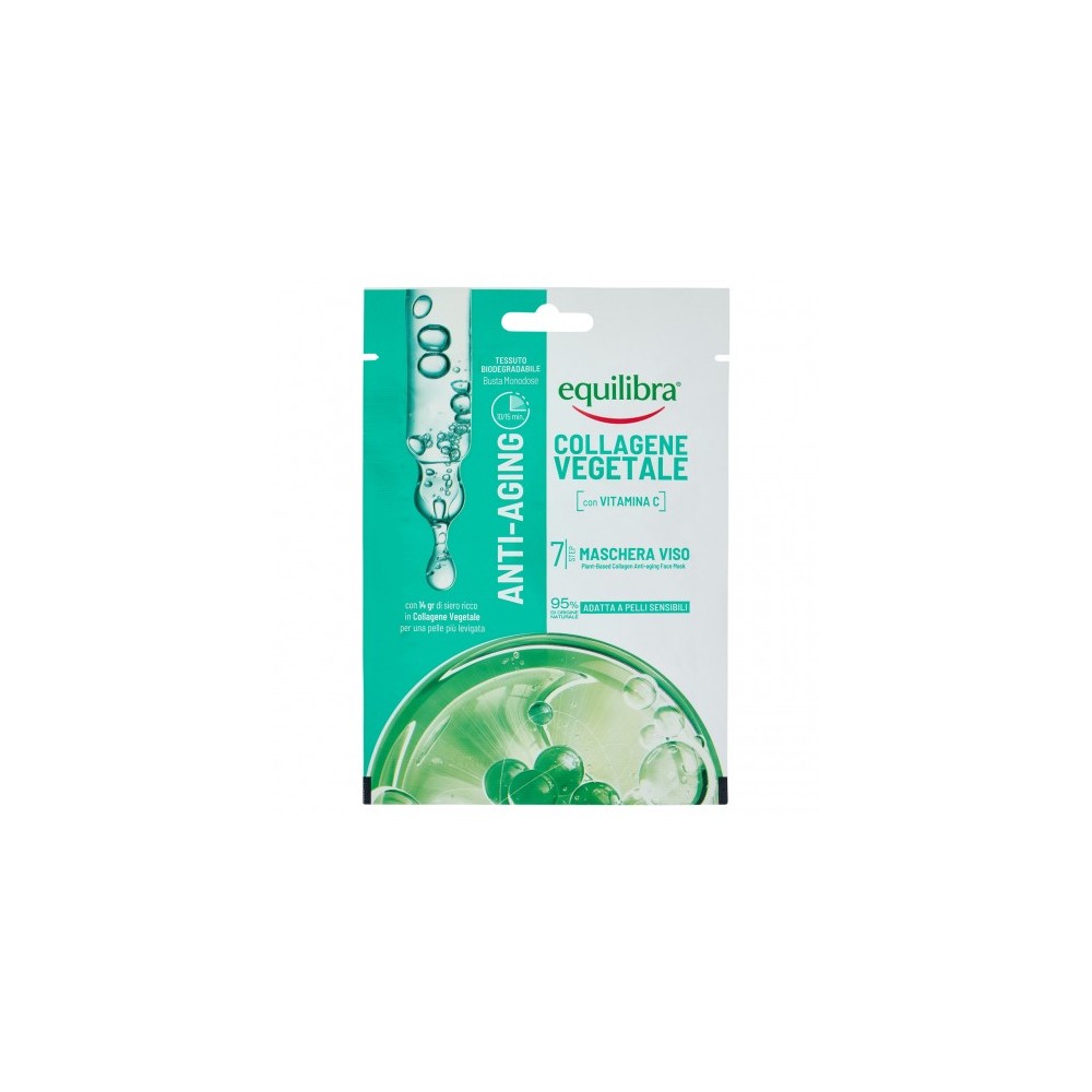 Equilibra Collagene Vegetale - Maschera Viso in Tessuto Anti-età Rimpolpante con Vitamina C 
