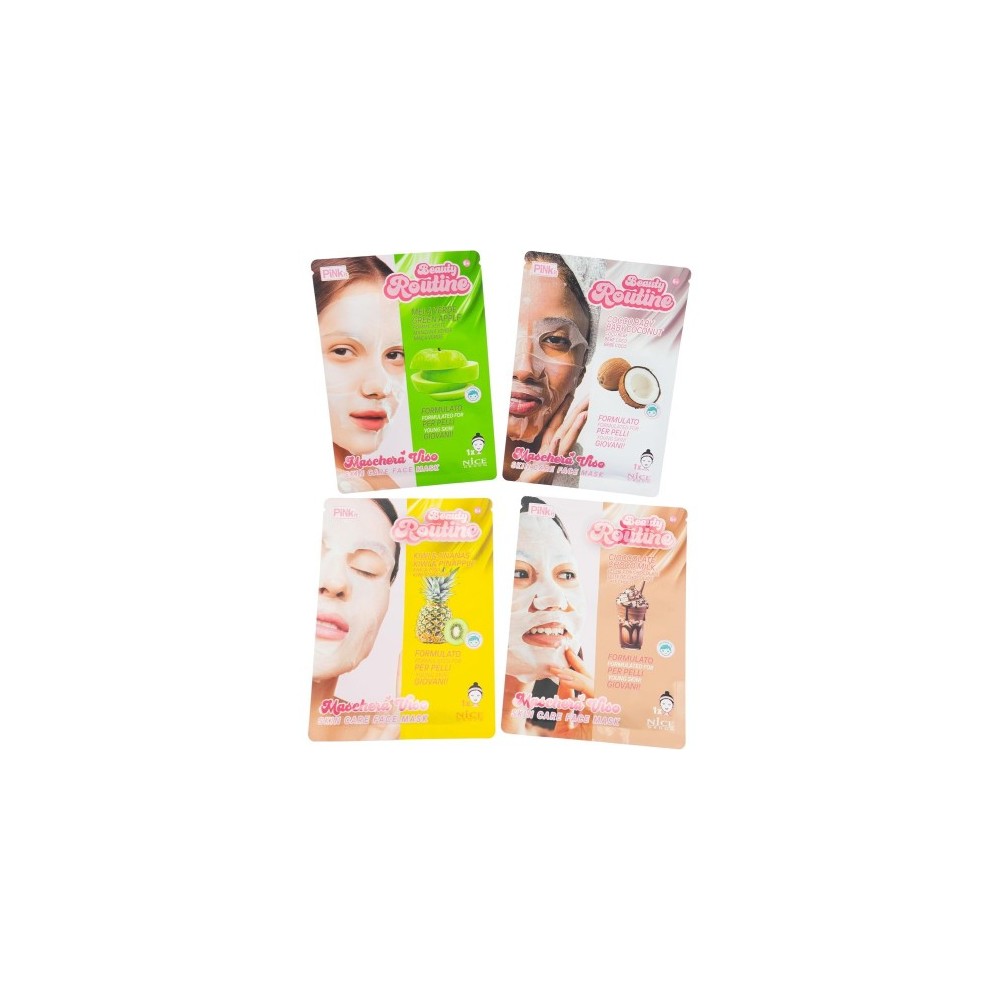 Nice Group Nice Beauty Routine - 4 Maschere Viso Monouso Idratanti Illuminanti E Tonificanti 