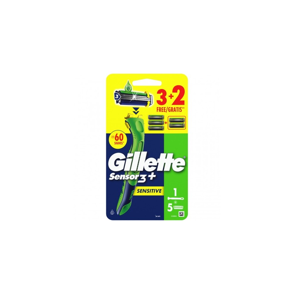Gillette Sensor3+ Sensitive - Rasoio Uomo 1 Manico + 5 Lamette 