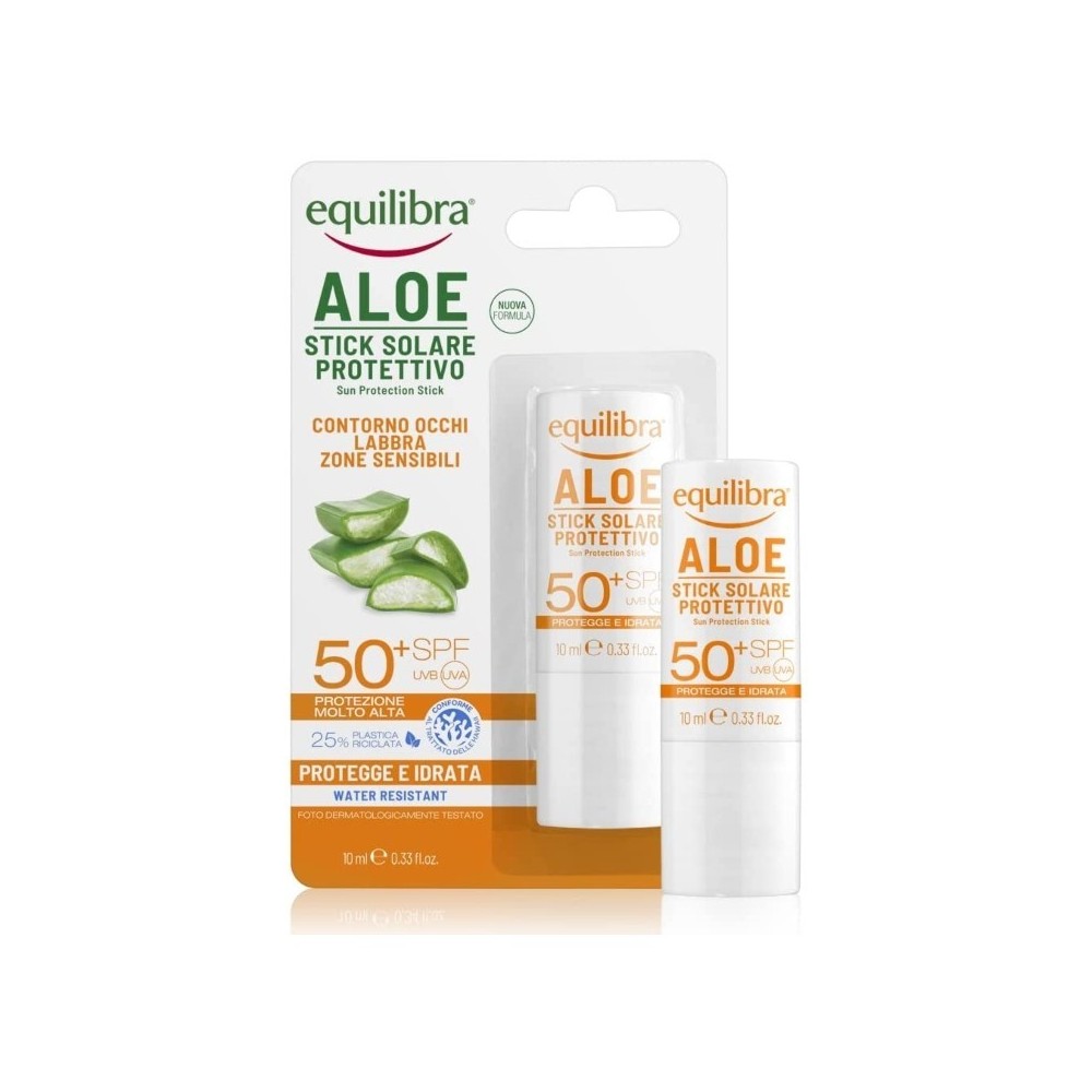 Equilibra Aloe Stick Solare Protettivo SPF 50+ Occhi Labbra Zone Sensibili 10 ml 
