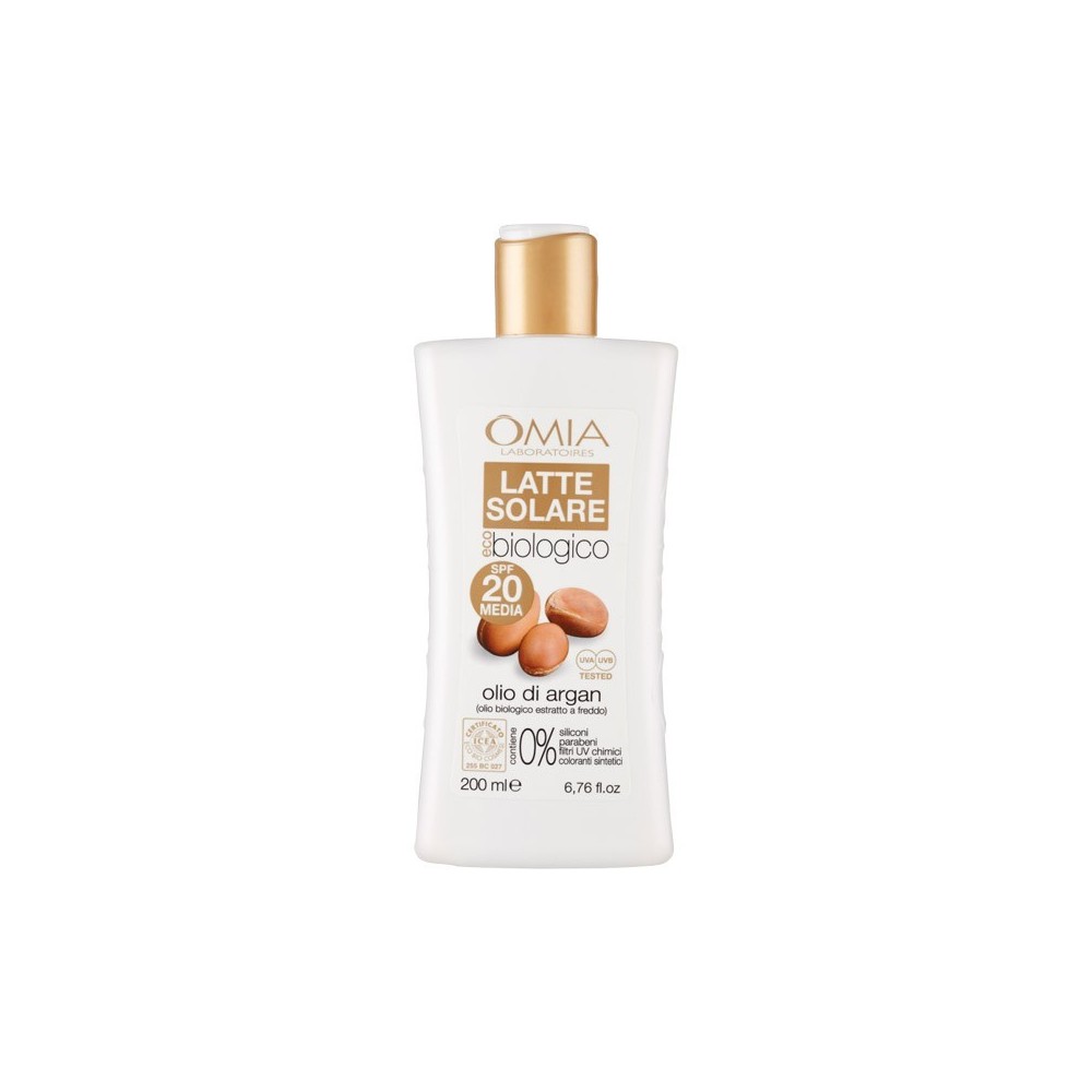 Omia Latte Solare Eco Biologico Con Olio D' Argan SPF 20 200 ml 