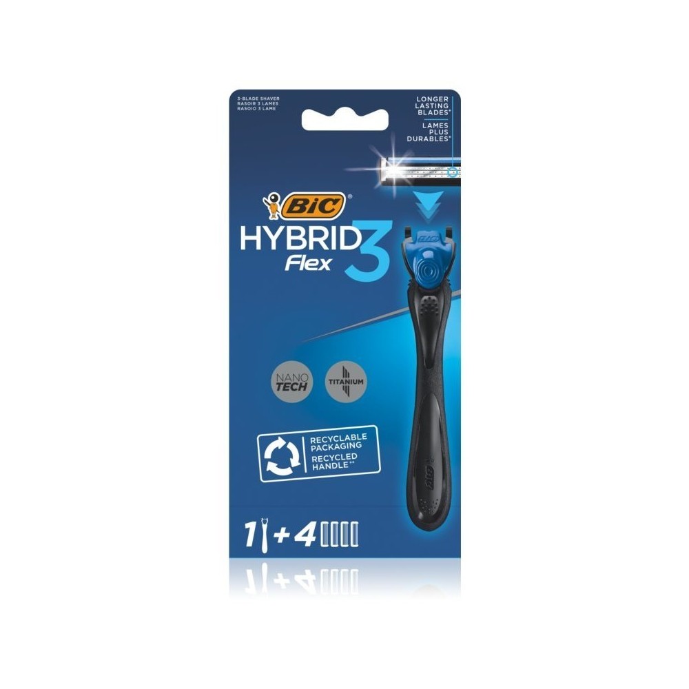 Bic Rasoio Hybrid3 Flex Sistema Manico + 4 Ricambi 3 Lame 