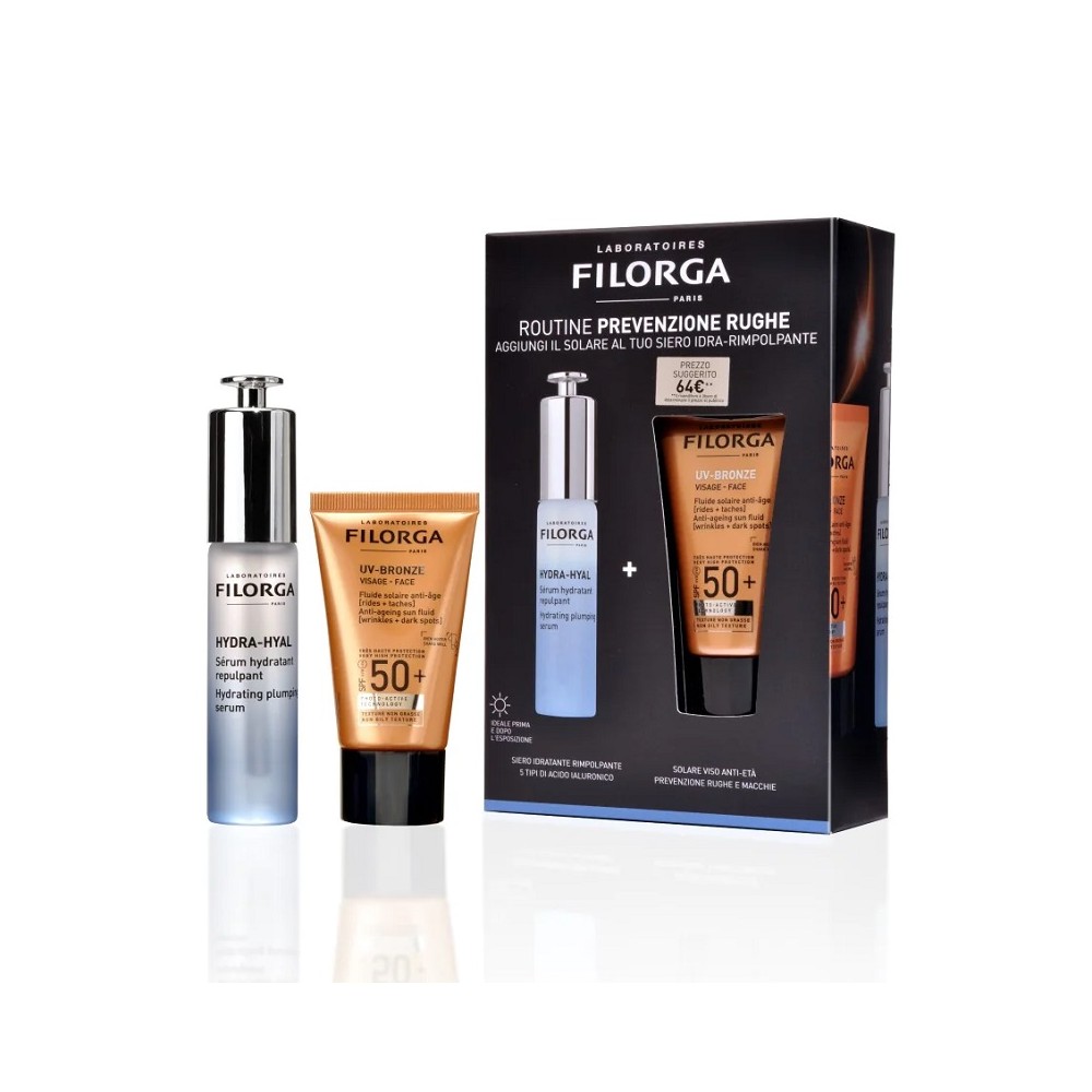 Filorga Cofanetto Prevenzione Rughe Siero Hydra-Hyal + Solare Viso Uv-Bronze 50+ 