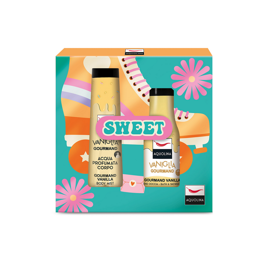 Aquolina Sweet Vaniglia Gourmand Acqua Profumata Corpo 150 ml + Bagnodoccia 125 ml Cofanetto 