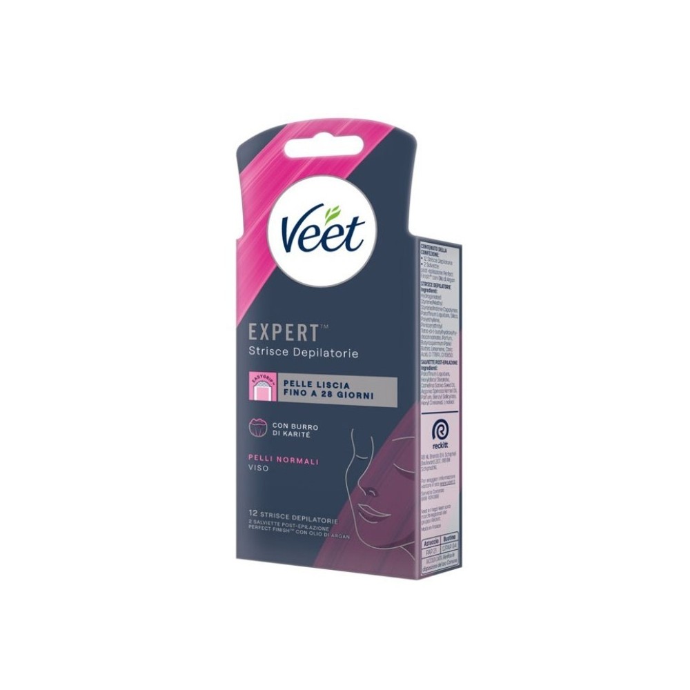 Veet Expert Strisce Depilatorie Viso per Pelli Normali - Confezione da 12 pz 