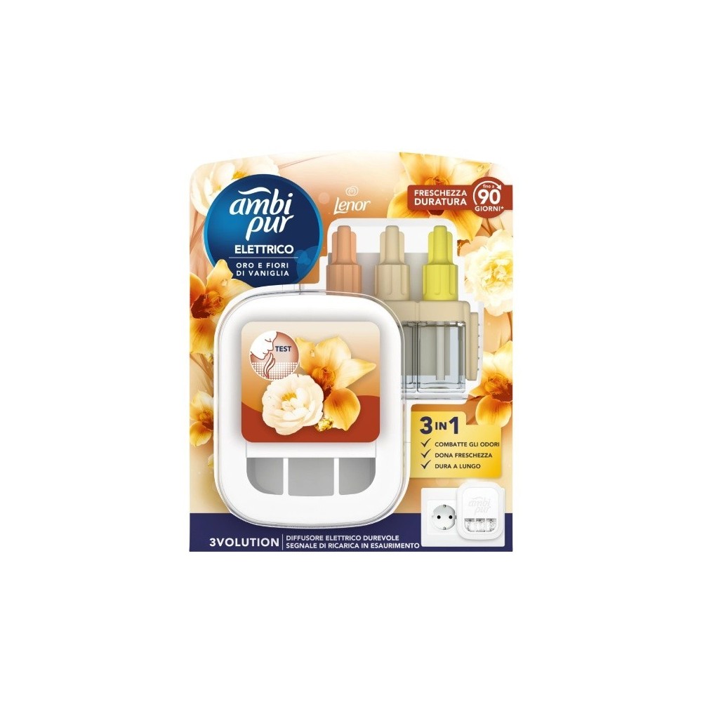 Ambi Pur Starter Kit 3Volution Diffusore Elettrico Oro E Fiori Di Vaniglia 20 ml 