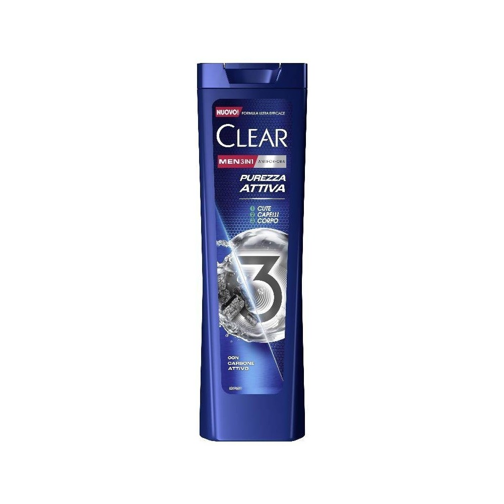 Clear Men Shampoo Antiforfora Freschezza Attiva 3in1 Con Carbone Attivo 225 ml 