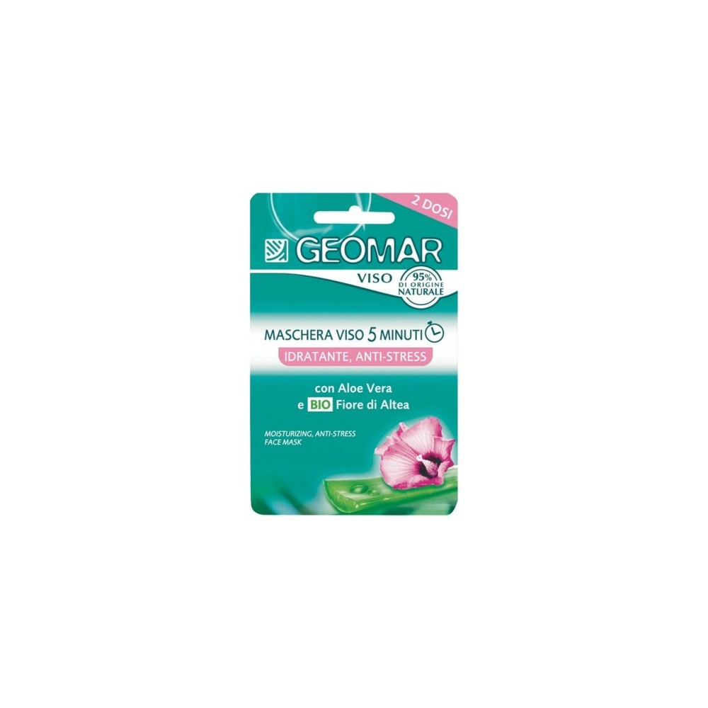 Geomar Maschera Viso 5 Minuti Idratanti Antistress Con Fiore Di Altea Biologico E Aloe Vera 2 Dosi 15 Ml 