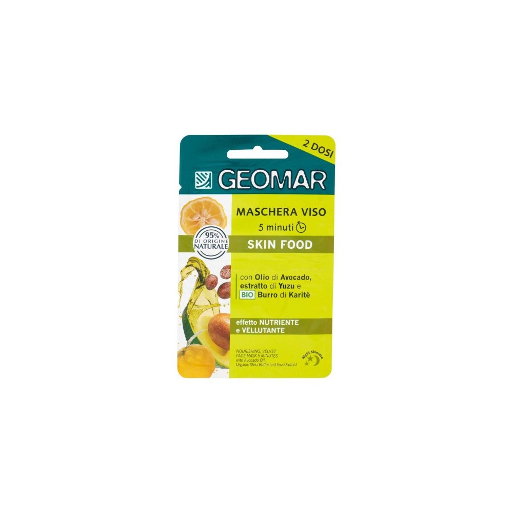 Geomar Maschera Viso 5 Minuti Nutriente Vellutante Con Burro Di Karit  Biologico E Pappa Reale 2 Dosi Da 15 Ml 
