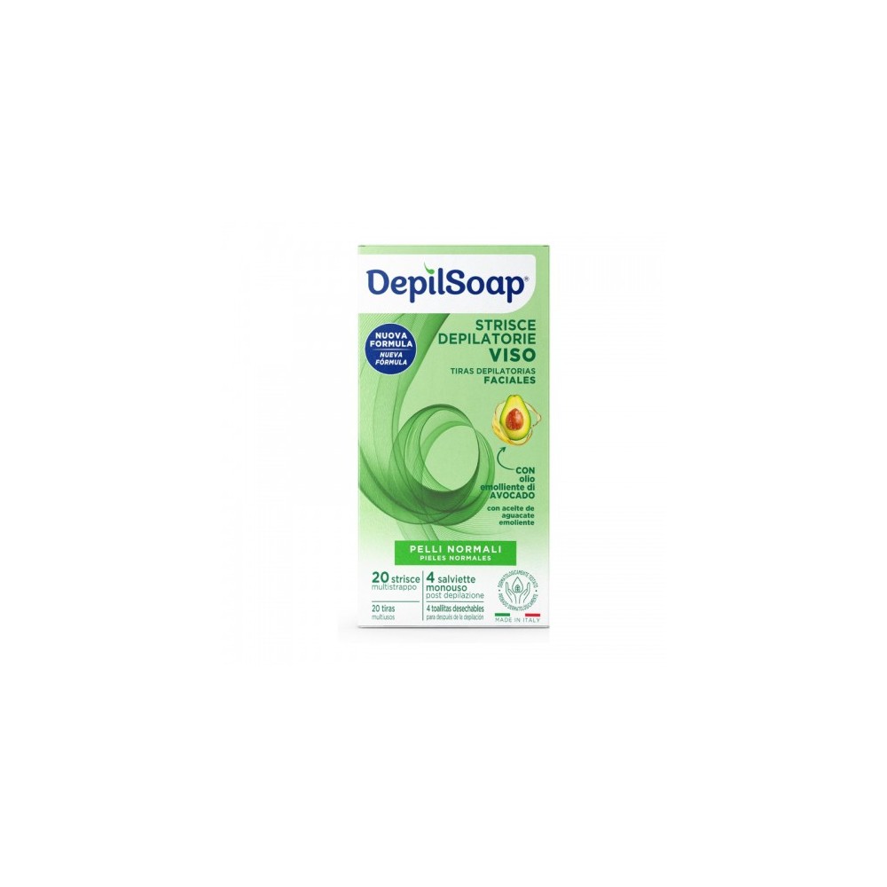 Depilsoap 20 Strisce Depilatorie Viso Per Pelli Normali + 4 Salviette Monouso 