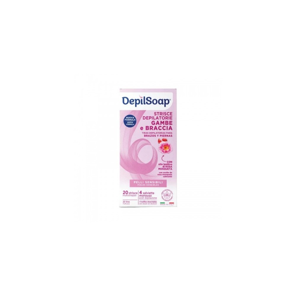 Depilsoap Strisce Depilatorie Gambe E Braccia 20 Strisce Monouso + 4 Salviette 