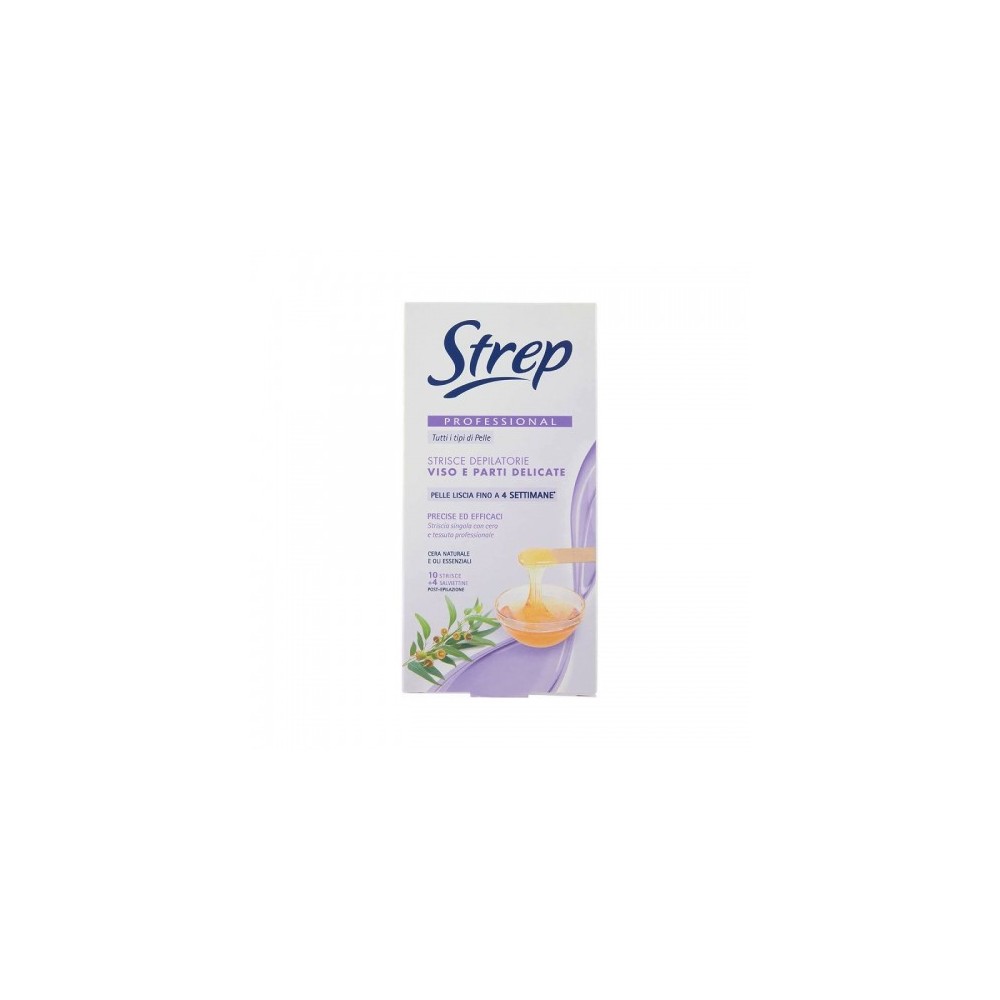 Strep Strisce Depilatorie Viso E Parti Delicate 10 Strisce + 4 Salviette Post-Epilazione 