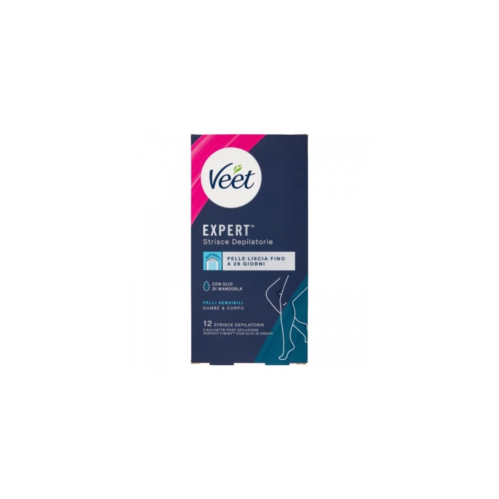 Veet Expert 12 Strisce Depilatorie Corpo Per Pelli Sensibili 