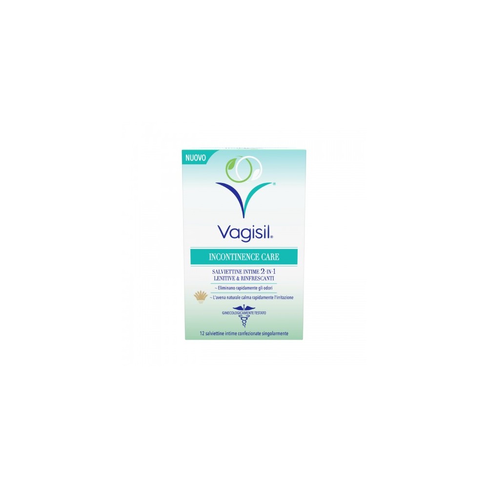 Vagisil Incontinence Care 12 Salviettine Intime 2 In 1 Lenitive E Rinfrescanti 