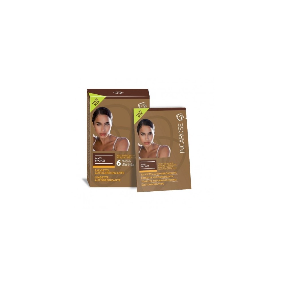 Incarose Maxi Bronze 6 Salviette Autoabbronzanti Monouso Viso E Decollete Maxi Size 