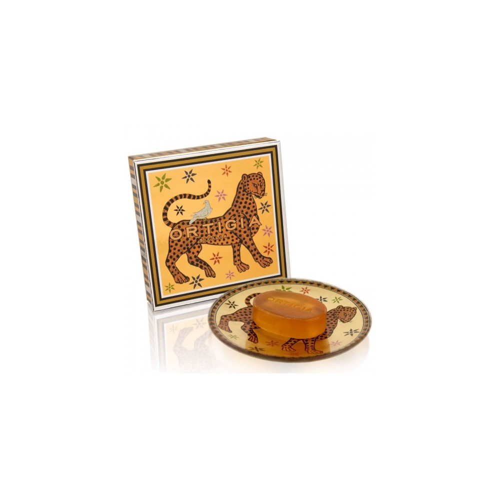 Ortigia Cofanetto Regalo Ambra Nera Sapone Bagno + Piattino In Vetro Decorato 
