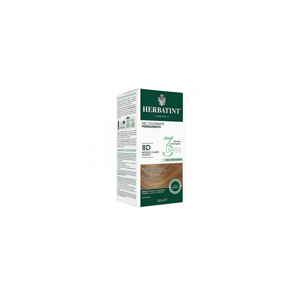 Herbatint 3 Dosi Gel Colorante Permanente 300 Ml 8D Biondo Chiaro Dorato 
