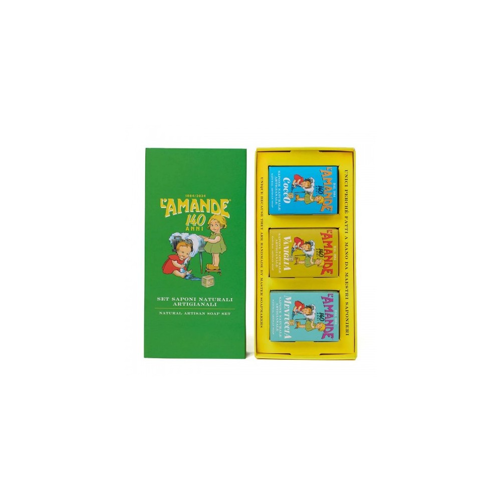 L'Amande Cocco + Vaniglia + Mentuccia Set Regalo Saponi Artigianali 