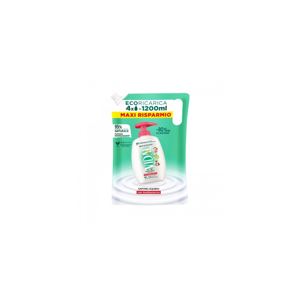 Vidal Igiene & Sicurezza Sapone Liquido Con Antibatterico Ricarica Da 1200 Ml 