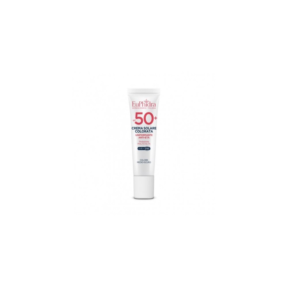 Euphidra Crema Solare Viso 50+ SPF Colorata Uniformante Anti-Età Protezione Molto Alta 30 Ml Medio-Scuro 