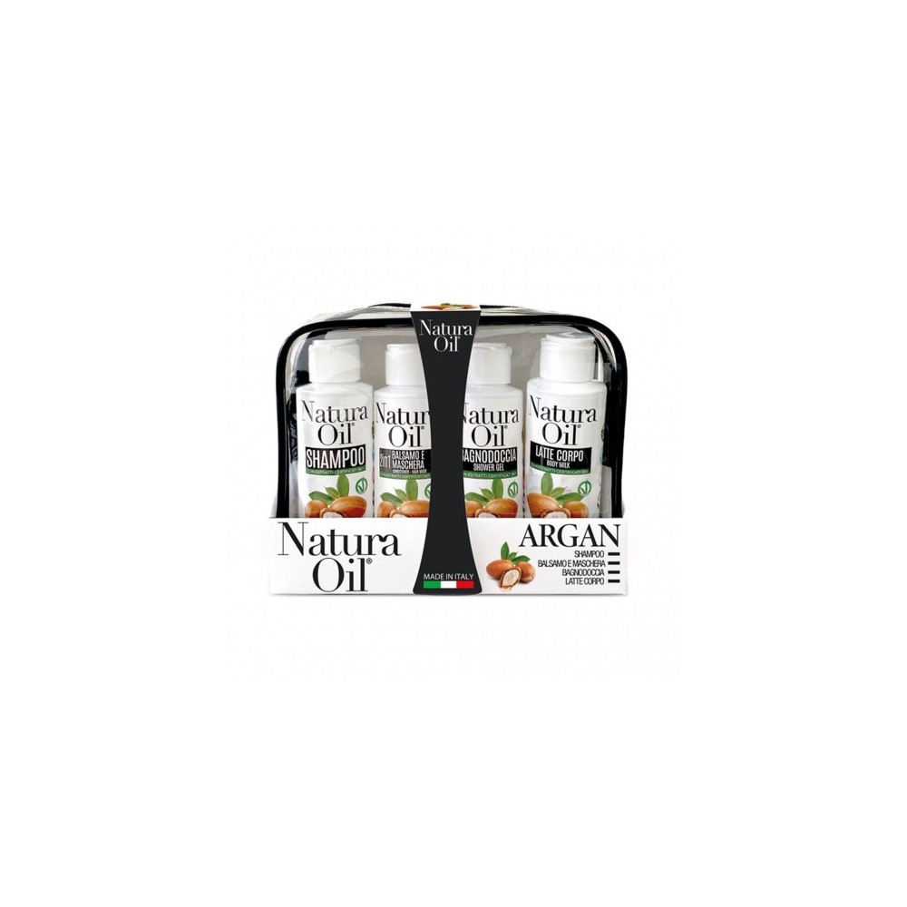 Natura Oil Pochette Argan - Shampoo 100 Ml + Balsamo 100 Ml + Bagnodoccia 100 Ml + Latte Corpo 100 Ml + Pochette 
