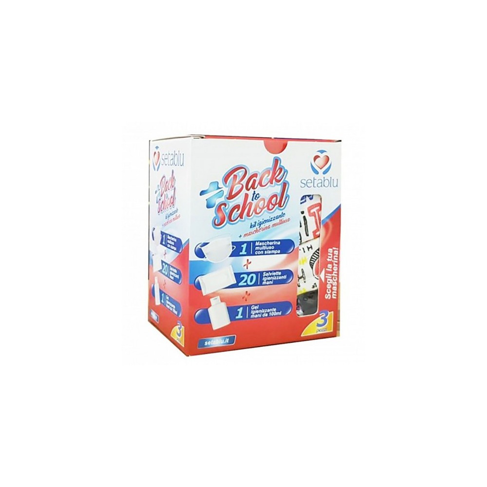 Setablu Back To School - Igienizzante Mani 100 Ml + Mascherina Multiuso + 20 salviette igienizzanti 