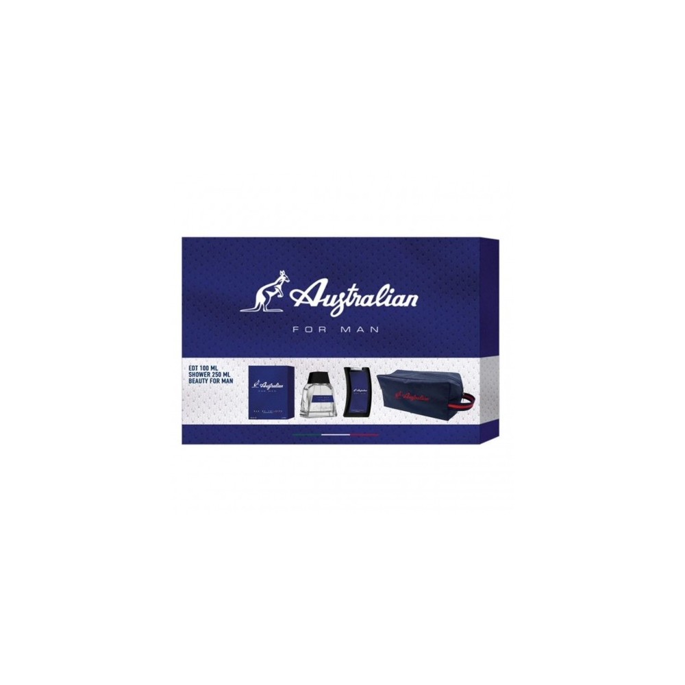 Australian For Man Blu - Eau de Toilette 100 ml + Doccia 250 ml + Shower Gel 250 Ml + Pochette 