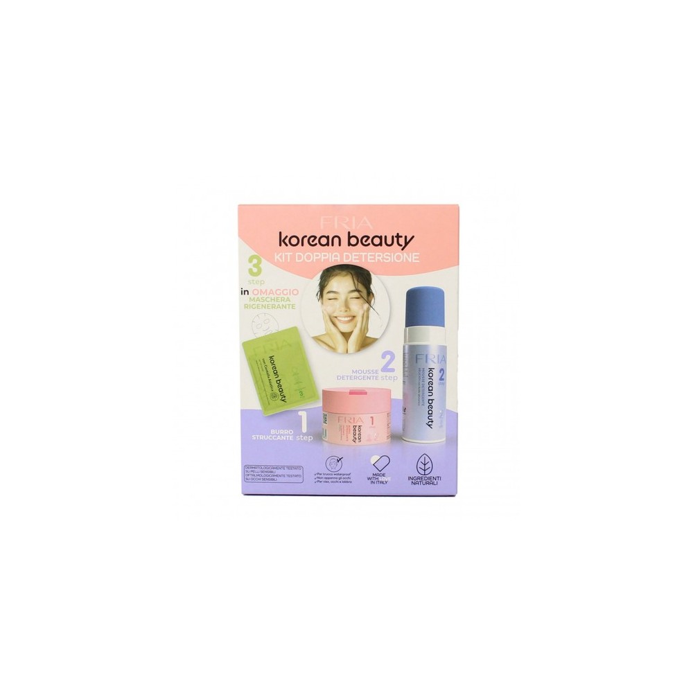 Fria Korean Beauty Kit Doppia Detersione - Burro Struccante + Mousse Detergente + Maschera Rigenerante 