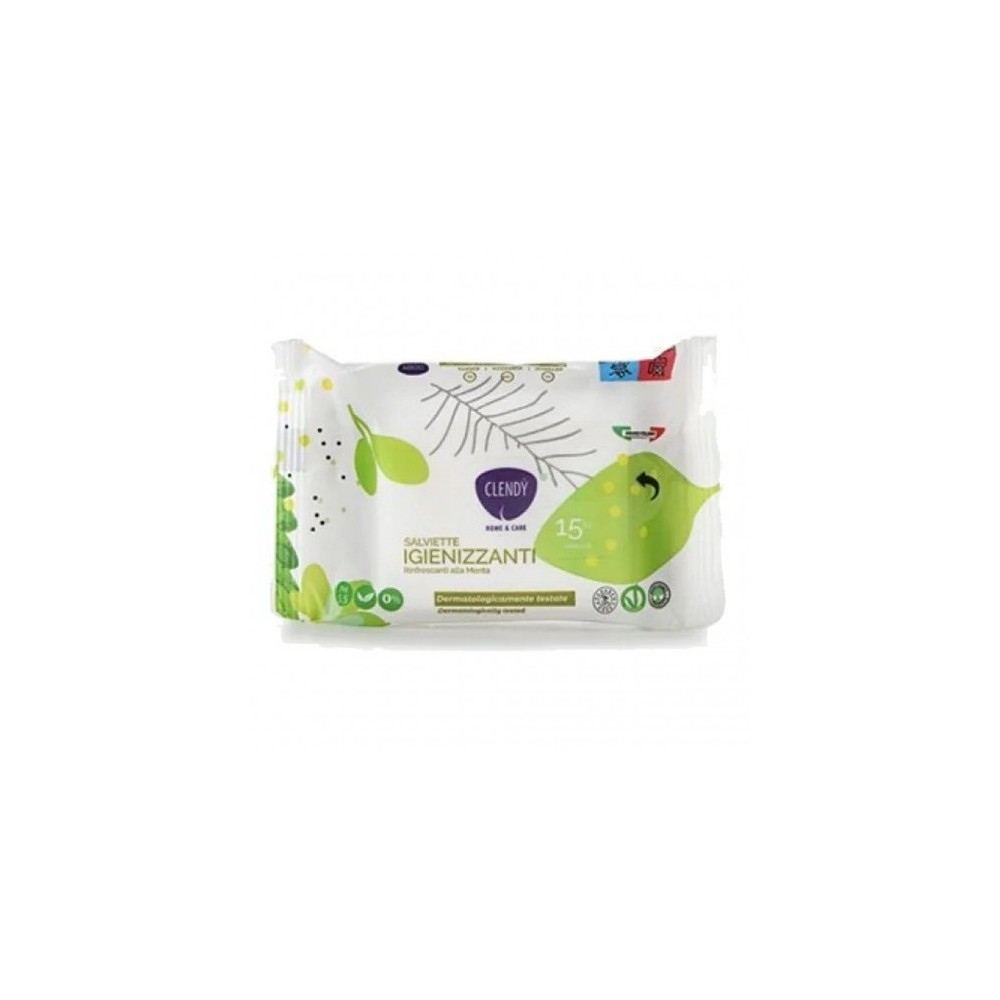 Clendy 15 Salviettine Igienizzanti all'Aloe Vera e Menta 