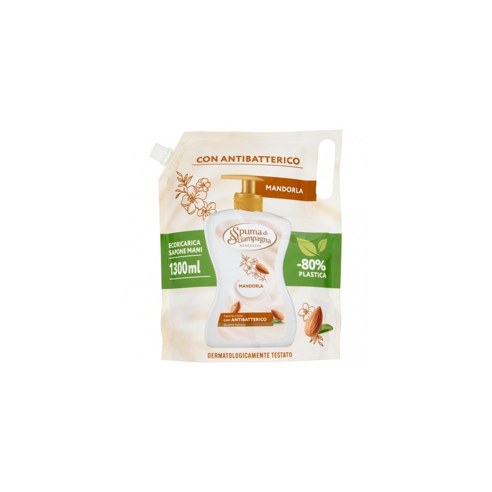Spuma Di Sciampagna Mandorla - Ricarica Sapone Crema Con Antibatterico 1300 ml 